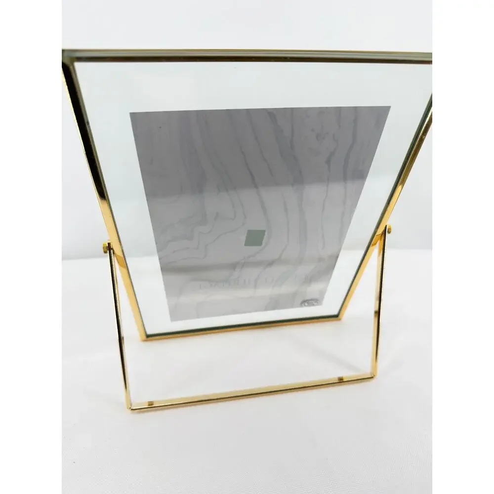 Gold Floating Glass Picture Frame Tabletop Easel Double Glass Metal Frame 5x7
